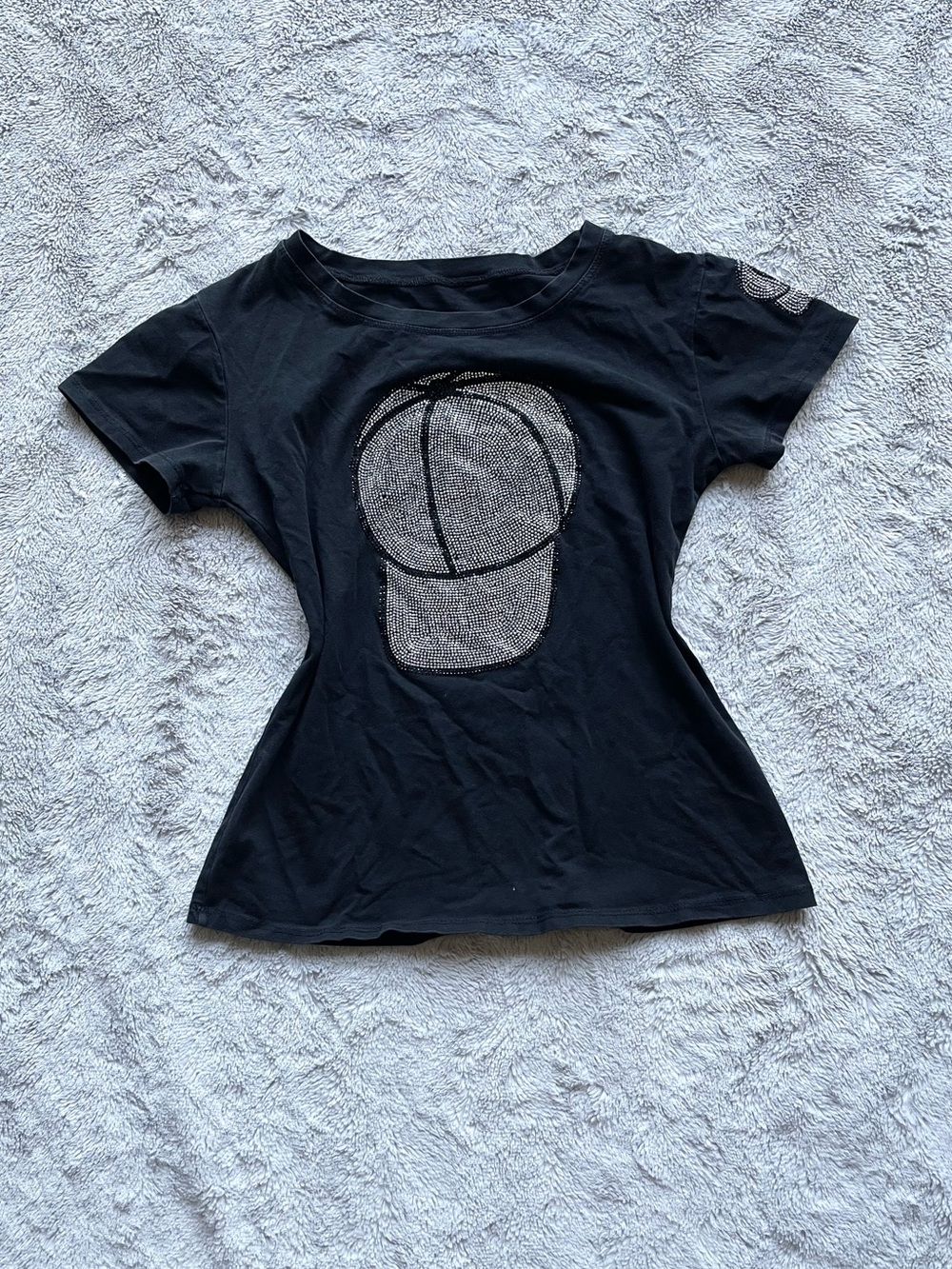 Black Rhinestone Cap Graphic Tee